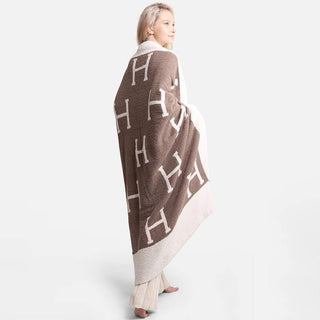Initial Monogram Patterned Reversible Throw Blanket