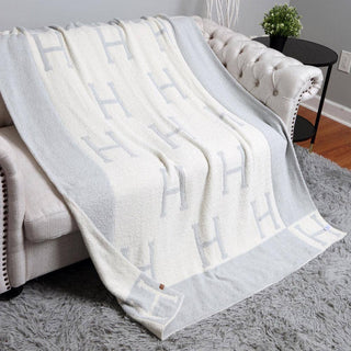 Initial Monogram Patterned Reversible Throw Blanket