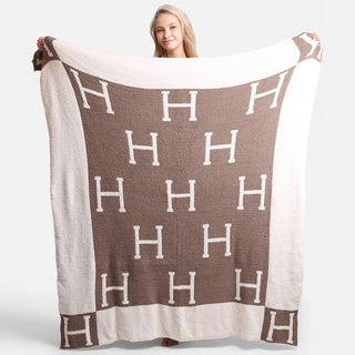 Initial Monogram Patterned Reversible Throw Blanket