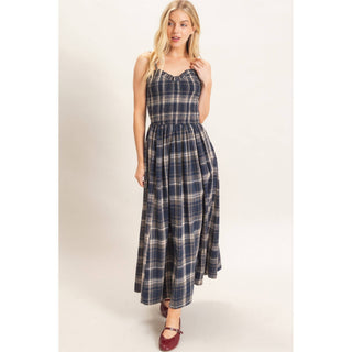 Plaid Smocked Maxi Dress