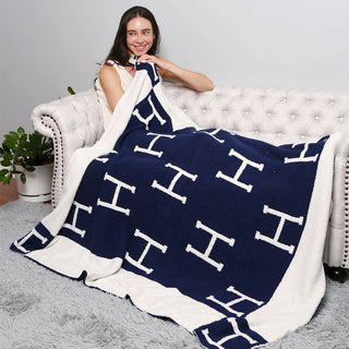 Initial Monogram Patterned Reversible Throw Blanket