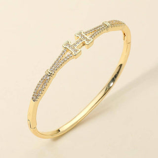 CZ Pave H Letter Accent Hinged Bangle Bracelet