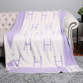 Initial Monogram Patterned Reversible Throw Blanket