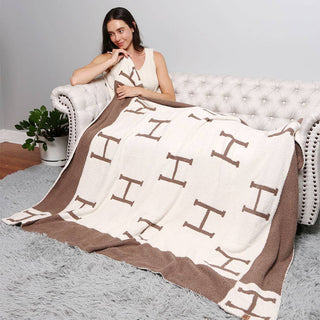 Initial Monogram Patterned Reversible Throw Blanket