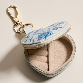 Floral Pattern Print Heart Shaped Jewelry Case Keychain / Bag Charm