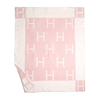 Initial Monogram Patterned Reversible Throw Blanket