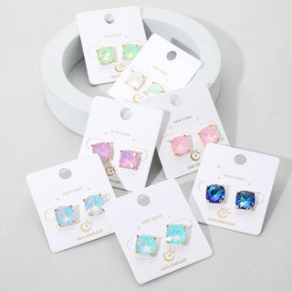 Cushion Square Stone Stud Evening Earrings