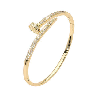 CZ Stone Paved Nailhead Accent Hinged Bangle Bracelet