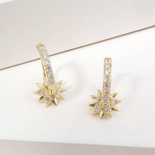 14K Gold Dipped Celestial CZ Star Charm Drop Huggie Hoop Earrings