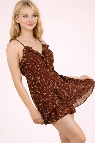 Asymmetrical Ruffled Dotted Woven Mini Dress