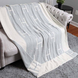 Initial Monogram Patterned Reversible Throw Blanket