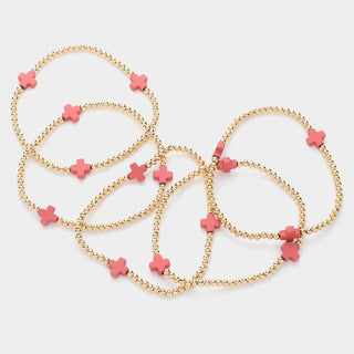 5PCS - Cross Pointed Metal Ball Beaded Multi Bracelets