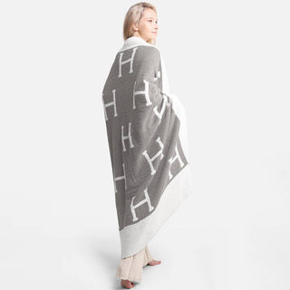 Initial Monogram Patterned Reversible Throw Blanket