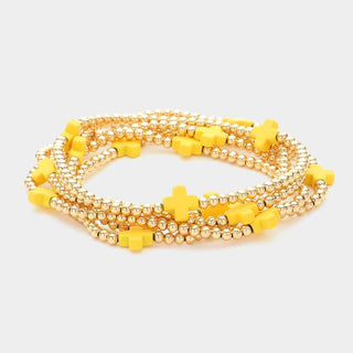 5PCS - Cross Pointed Metal Ball Beaded Multi Bracelets