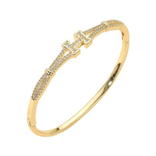 CZ Pave H Letter Accent Hinged Bangle Bracelet