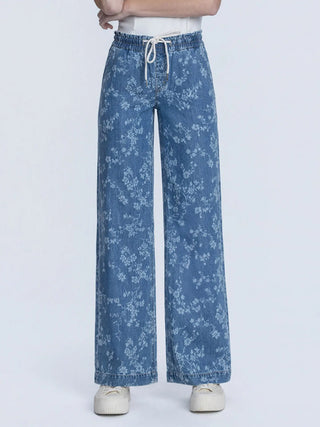 High Rise Floral Print Baggy Jeans