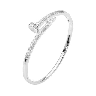 CZ Stone Paved Nailhead Accent Hinged Bangle Bracelet