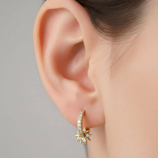 14K Gold Dipped Celestial CZ Star Charm Drop Huggie Hoop Earrings