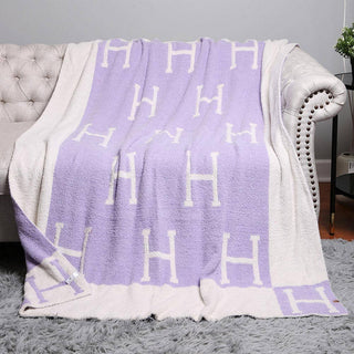 Initial Monogram Patterned Reversible Throw Blanket