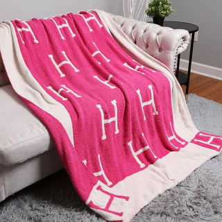 Initial Monogram Patterned Reversible Throw Blanket