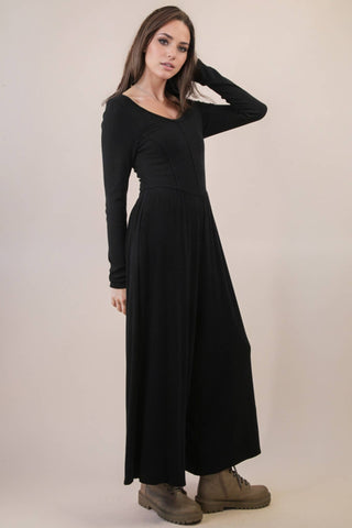 Wide Leg Solid Knit Casual Jumpsuit