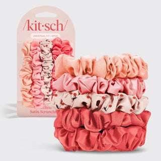 Ruched Satin Scrunchies 5 Pc Set - Cherry Blossom