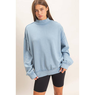 Acid Washed Mock Neck Sweatshirt