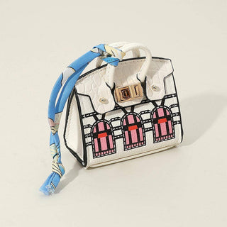House Printed Faux Leather Elegant and Stylish Mini Purse / Bag Charm