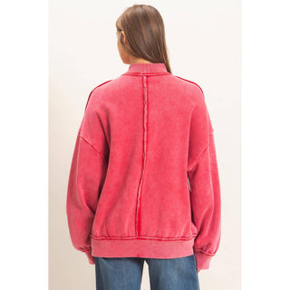 Acid Washed Mock Neck Sweatshirt