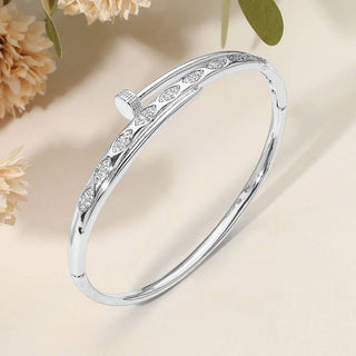 SECRET BOX_Stainless Steel Rhinestone Pave Marquise Accent Nailhead Hinged Bangle Bracelet